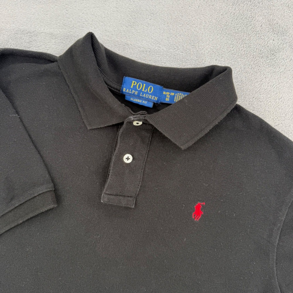 Polo Ralph Lauren Classic Fit Polo Shirt Boys XL 18-20 Black Red Pony Minimalist